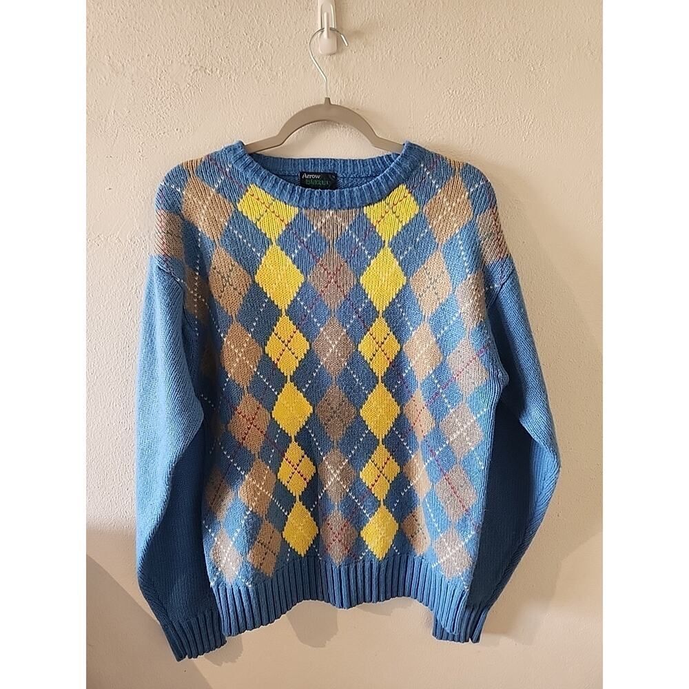 Vintage Checkered Sweater Arrow Blazer Collection Acrylic Sz Medium